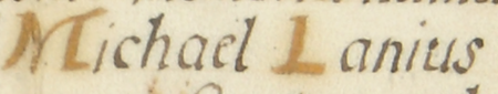 Fragment dokumentu wydanego w 1580 roku w Kazimierzu, w którym rajcy kazimierscy,
z Michałem rzeźnikiem w składzie, zatwierdzili statut cechu kuśnierzy miasta Kazimierza – zbliżenie zapisu imienia
(Archiwum Narodowe w Krakowie, sygn. perg. 674)