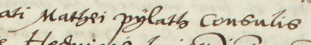 Z księgi ławniczej Kleparza obejmującej sprawy z lat 1543–1546: fragment wpisu z 1543 roku zawierającego
inwentarz rzeczy po zmarłym Mateuszu Pilacie, rajcy w Kleparzu – oraz zbliżenie zapisu imienia i urzędu
(Archiwum Narodowe w Krakowie, sygn. KL 3, s. 83)