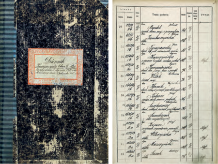 Przód okładziny i przykładowa strona dziennika podawczego prowadzonego
w Komisariacie Obwodu IV w latach 1917–1918
(Archiwum Narodowe w Krakowie, sygn. Kr 4704, okładzina, s. 3)