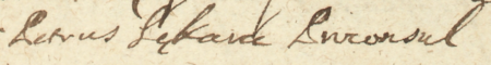 Z księgi wójtowskiej Kleparza obejmującej lata 1649–1653: fragment wpisu z 1652 roku
dotyczącego sprawy przed ławą z udziałem Piotra Sękary, wówczas burmistrza kleparskiego – zbliżenie zapisu imienia
i funkcji (Archiwum Narodowe w Krakowie, sygn. KL 11, s. 313)
