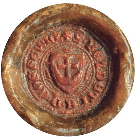 Dokumenty w sprawach jurydyki pieczętowane były przez wielkorządcę krakowskiego – tu pieczęć jednego z jedenastowiecznych wielkorządców,
Bodzanty, z dokumentu wystawionego w 1375 roku (Archiwum Narodowe w Krakowie, sygn. perg. 63)