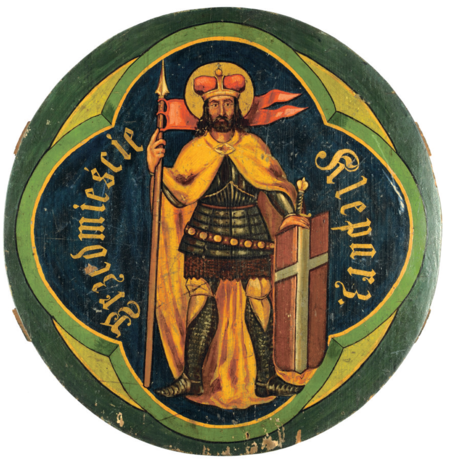 Tondo z herbem Kleparza i napisem: Przedmieście Kleparz, pochodzące z czasu
po likwidacji samodzielności miejskiej Kleparza (Muzeum Historyczne Miasta Krakowa, nr inw. 3361/III)