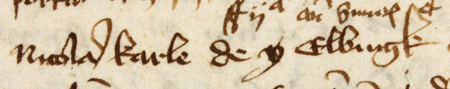 Z księgi przyjęć do prawa miejskiego w Krakowie obejmującej lata 1423–1493 strony 272–273 z wpisem z roku 1475
stwierdzającym przyjęcie do prawa miejskiego Mikołaja Karla z Elbląga – oraz powiększenie zapisu imienia i miejsca pochodzenia
(Archiwum Państwowe w Krakowie, sygn. rkps 1421, s. 272–273)