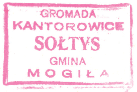 (1946)
Odciski wspólnej pieczęci Zesławic, Dłubni
i Kantorowic z 1836 roku oraz pieczęci urzędowych
Kantorowic z lat 1865, 1920 i 1946
(Archiwum Narodowe w Krakowie,
sygn. WMK IX-38, nlb.; sygn. T.Schn. 721, nlb.;
sygn. PUZKr 50, nlb.; sygn. UW II 391, s. 439)