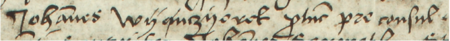 Z księgi ławniczej Kleparza obejmującej lata 1499–1528: fragment wpisu z 1513 roku dotyczącego
sprawy przed ławą z udziałem Jana Wjanczorka, wówczas burmistrza kleparskiego – oraz zbliżenie zapisu imienia i funkcji
(Archiwum Narodowe w Krakowie, sygn. KL 1, s. 209)