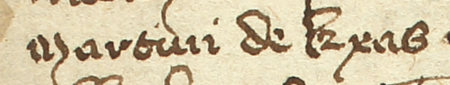 Z księgi radzieckiej Kazimierza obejmującej lata 1387–1390:
fragment wpisu dokumentującego wybór rajców na rok 1390, z Marcinem z Książa w składzie –
zbliżenie zapisu imienia (Archiwum Narodowe w Krakowie, sygn. K 3, s. 181)