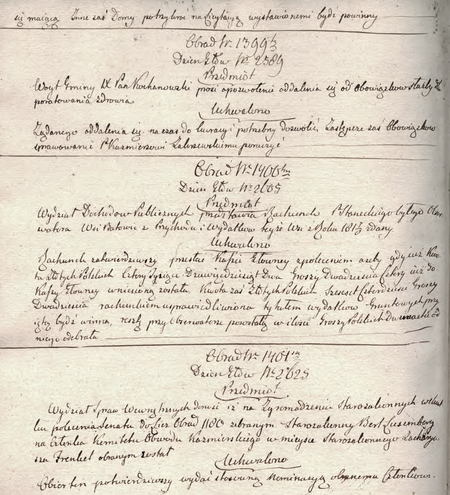 Z sentencjonarza obrad Senatu Rządzącego Wolnego Miasta Krakowa wpisy z 1819 r.,
w pierwszej pozycji wpis dotyczący wójta Walentego Kochanowskiego
(Archiwum Narodowe w Krakowie, sygn. WMK IV-6, s. 196)