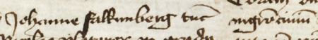 Z księgi radzieckiej obejmującej lata 1392–1411 strony 232–233 z wpisem z 1406 roku, stwierdzającym, że w poniedziałek
w oktawie św. Marcina żupnik Mikołaj Lang (nr 119) wydzierżawił Kacprowi Bozemeczowi (nr 170) swoje wolne
od zobowiązań i ciężarów nieruchomości (alodium) w Bronowicach Niemieckich (Wielkich), co uczynił wobec rajców:
burmistrza Jana Falkenberga i Mikołaja płatnerza (nr 153) – oraz powiększenie zapisu imienia i funkcji burmistrza
(Archiwum Państwowe w Krakowie, rkps 427, s. 232–233)