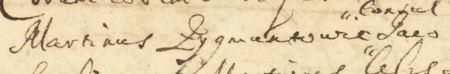 Z księgi wójtowskiej Kleparza obejmującej lata 1649–1653: fragment wpisu z 1653 roku
dotyczącego otwarcia testamentu i przyjęcia spisu inwentarza po zmarłym rajcy Błażeju Mazurkowiczu (nr 150),
z udziałem Marcina Zygmuntowicza, rajcy kleparskiego – zbliżenie zapisu imienia i urzędu
(Archiwum Narodowe w Krakowie, sygn. KL 11, s. 384)