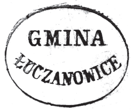 (1865)
Odciski pieczęci urzędowych Łuczanowic
z lat 1847, 1865 i 1954
(Archiwum Narodowe w Krakowie,
sygn. WM 562, s. 2073; sygn. T.Schn. 1048,
s. 636; sygn. Gm. Ru. 34, s. 273)