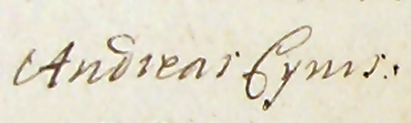 Z księgi radzieckiej obejmującej lata 1689–1694 fragment strony 1248 z wykazem rajców urzędujących
wybranych na rok 1694, wśród których znajduje się Andrzej Cyrus – oraz powiększenie zapisu imienia
(Archiwum Państwowe w Krakowie, sygn. rkps 471, s. 1248)