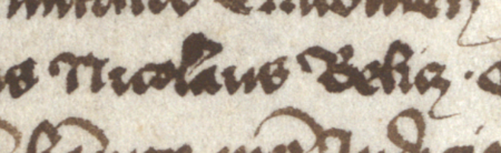 Dokument wydany w 1397 roku w Krakowie, w którym sąd ławniczy stwierdza zastrzeżenia, jakie poczynił Mikołaj Belicz,
rezygnując z domu położonego z tyłu jatek rzeźniczych w Krakowie – oraz powiększenie zapisu imienia
(Archiwum Bazyliki Mariackiej w Krakowie, sygn. 5)