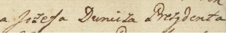 Z księgi miejskiej rachunkowej Kazimierza obejmującej sprawy dóbr miejskich w latach 1609–1789: dokument z 1774 roku
będący raportem z lustracji wiśniaku w trzech beczkach, zarządzonej przez burmistrza Józefa Dunicza;
stwierdzono zaniżoną ilość napoju z powodu zbyt wielkiej ilości jagód wiśniowych – oraz zbliżenie zapisu imienia i funkcji
(Archiwum Narodowe w Krakowie, sygn. K 714, s. 105)