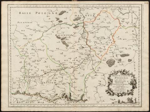 Aneks 1 mapa 1. Pochodząca z wydanego w 1675 roku w Paryżu tomu II dzieła Nicolausa Sansona Cartes generales de la geographie ancienne… etc. wyrysowana w roku 1666 mapa Małopolski z województwami krakowskim, sandomierskim i lubelskim; mapa powstała w niespełna dekadę od wyzwolenia Krakowa i okolicy spod szwedzkiego i siedmiogrodzkiego najazdu i okupacji w latach 1655–1657 – oraz powiększenie fragmentu mapy z Krakowem i jego bliskim sąsiedztwem (Biblioteka Uniwersytetu Wileńskiego, zbiory Lelewela, sygn. M 1556,