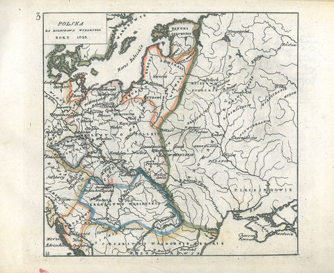 Mapa nr 3 Terytorium ziemi krakowskiej na mapie przedstawiającej państwo polskie w roku śmierci Bolesława Chrobrego (1025), w granicach dopiero co powstałego po koronacji Bolesława królestwa