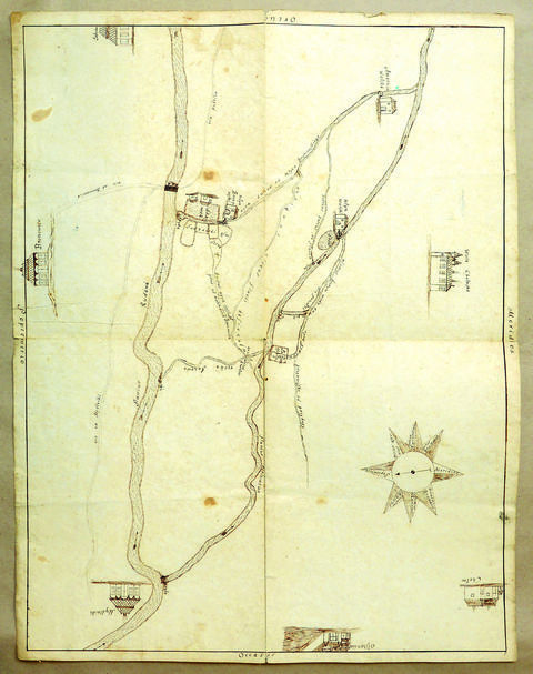 Mapa 41. Bronowice Małe. Plan z wymiarem geometrycznym wsi Bronowice z 1617 roku zdjęty przez Mikołaja Brosciusza (Archiwum Bazyliki Mariackiej w Krakowie, sygn. Vol. XII, Real. Archipr.).