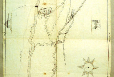 Mapa 41. Bronowice Małe. Plan z wymiarem geometrycznym wsi Bronowice z 1617 roku zdjęty przez Mikołaja Brosciusza (Archiwum Bazyliki Mariackiej w Krakowie, sygn. Vol. XII, Real. Archipr.).