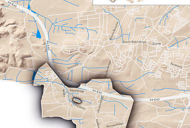 Mapa 129. Sidzina. Orientacyjna lokalizacja dawnej wsi Sidzina w obecnych granicach Krakowa – na planie miasta oznaczono jej położenie w kształcie wyznaczonym granicami jednostki katastralnej, jaką stanowiła, ze wskazaniem najstarszego, historycznego centrum Sidziny w rejonie dzisiejszej ulicy Wrony.