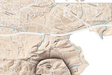 Mapa 133. Soboniowice. Orientacyjna lokalizacja dawnej wsi Soboniowice w obecnych granicach Krakowa – na planie miasta oznaczono jej położenie w kształcie wyznaczonym granicami jednostki katastralnej, jaką stanowiła, ze wskazaniem najstarszych, historycznych dwóch centrów, jako że do XVIII wieku istniały tu dwie wsie: Soboniowice w części południowej z ośrodkiem w rejonie dzisiejszej ulicy Drużbackiej oraz Strzałkowice w części północnej z centrum w rejonie dzisiejszej ulicy Malinowskiego.