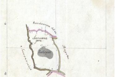 Mapa 137. Swoszowice. Z map katastru gruntowego sporządzone w 1843 roku plany sytuacyjne z wyrysowanymi granicami gmin Swoszowice i Siarczana Góra oraz lokalizacją gmin sąsiadujących (Archiwum Narodowe w Krakowie, sygn. K. Krak. op. 147, s. 1, 2).