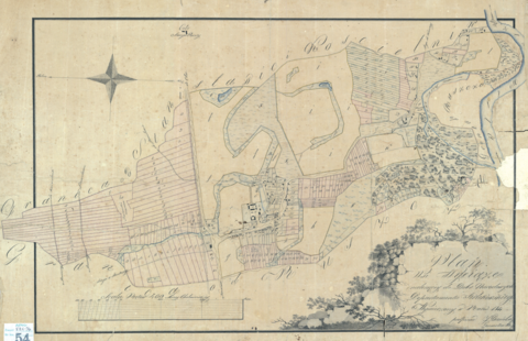 Mapa 166. Wyciąże i Przylasek Wyciąski. Z Archiwum Wolnego Miasta Krakowa mapa wsi Wyciąże z Przylaskiem Wyciąskim wyrysowana w 1811 roku przez Jana Danielskiego, geometrę rządowego; mapa ta weszła do zasobu Komisji Włościańskiej Wolnego Miasta Krakowa prowadzącej prace przygotowujące uwłaszczenie chłopów – oraz powiększenie legendy (Archiwum Narodowe w Krakowie, sygn. 29/200/54).