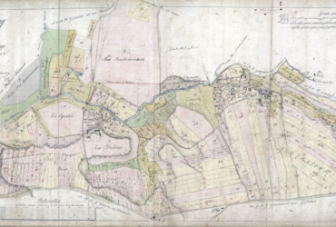 Mapa 172. Zesławice. Z Archiwum Wolnego Miasta Krakowa mapa wsi Zesławice i Kantorowice wyrysowana w 1821 roku przez Wincentego Jarockiego, mierniczego rządowego Królestwa Polskiego i Rzeczypospolitej Krakowskiej; mapa weszła do zasobu Komisji Włościańskiej Wolnego Miasta Krakowa prowadzącej prace przygotowujące uwłaszczenie chłopów – oraz powiększenia fragmentów legendy (Archiwum Narodowe w Krakowie, sygn. 29/200/59).