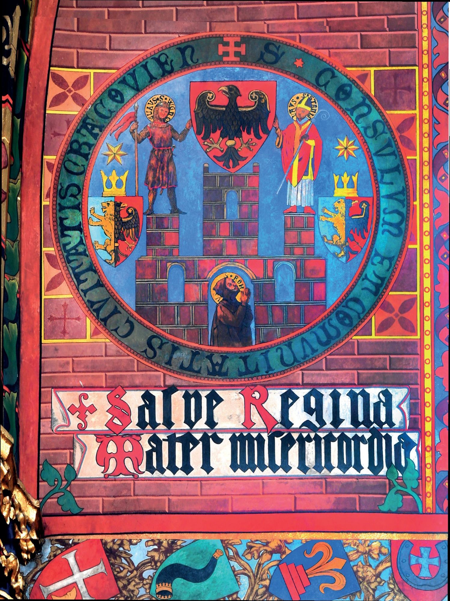 (594) Rok 1891 – polichromia wyobrażająca najstarszą pieczęć miasta i rady miejskiej (właśnie ta pieczęć stała się prawzorem herbu Krakowa);
wykonana przez Stanisława Wyspiańskiego pod kierunkiem Jana Matejki (udostępnione przez Bazylikę Mariacką)