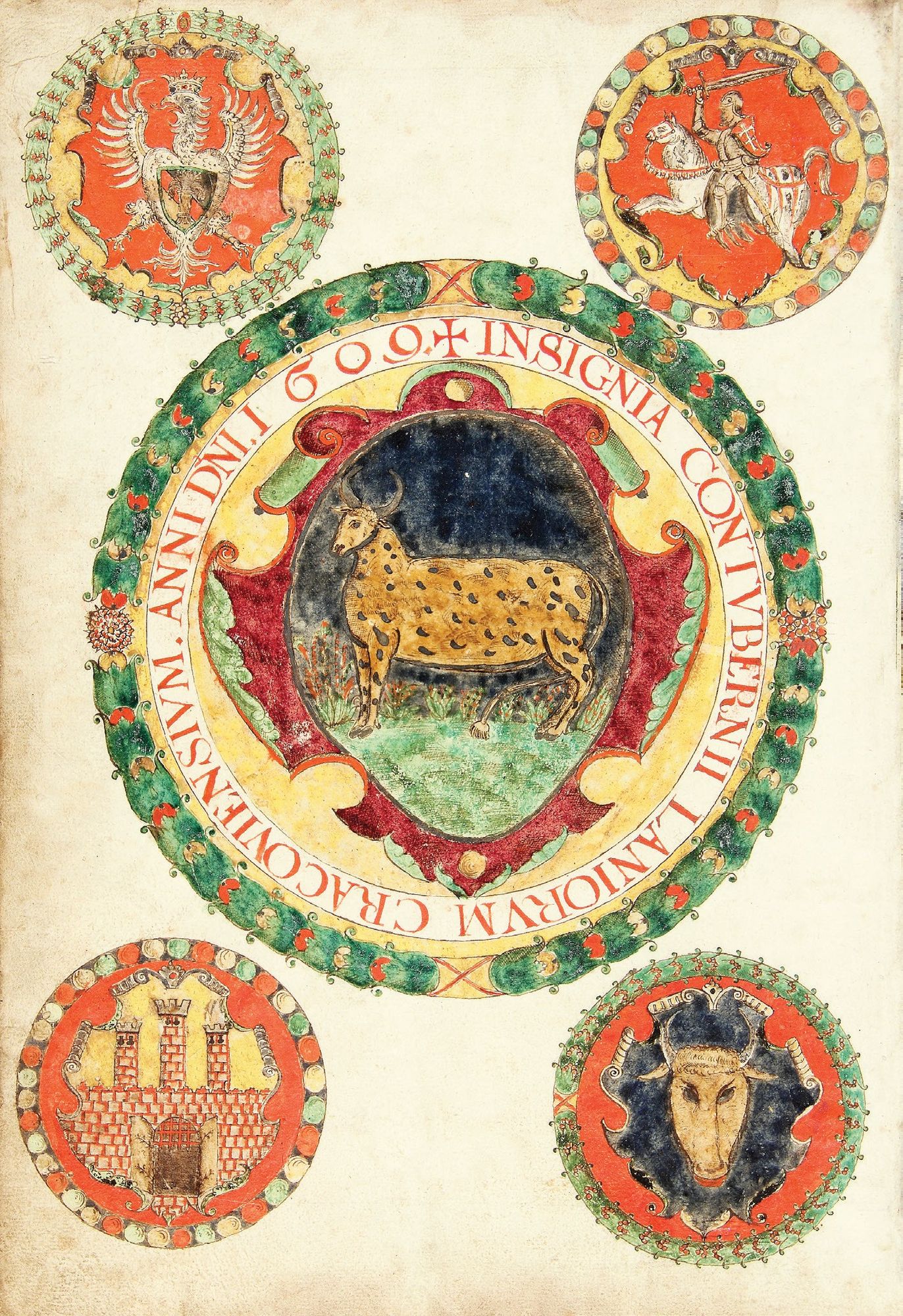 (691) Rok 1609 – karta tytułowa księgi cechu rzeźników krakowskich obejmującej lata 1609–1648 (ANK, sygn. rkps 3228)