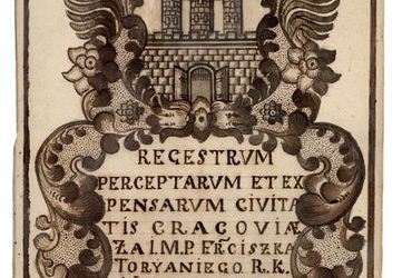 (464) Rok 1742 – rysunek piórkiem na stronie tytułowej
księgi miejskiej finansowej założonej dla zapisów prowadzonych
w tymże roku (ANK, sygn. rkps 1925)