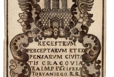 (464) Rok 1742 – rysunek piórkiem na stronie tytułowej
księgi miejskiej finansowej założonej dla zapisów prowadzonych
w tymże roku (ANK, sygn. rkps 1925)